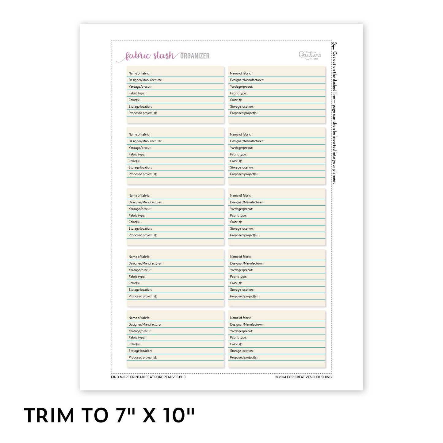 Fabric Stash Organizer PDF, 7x10 page