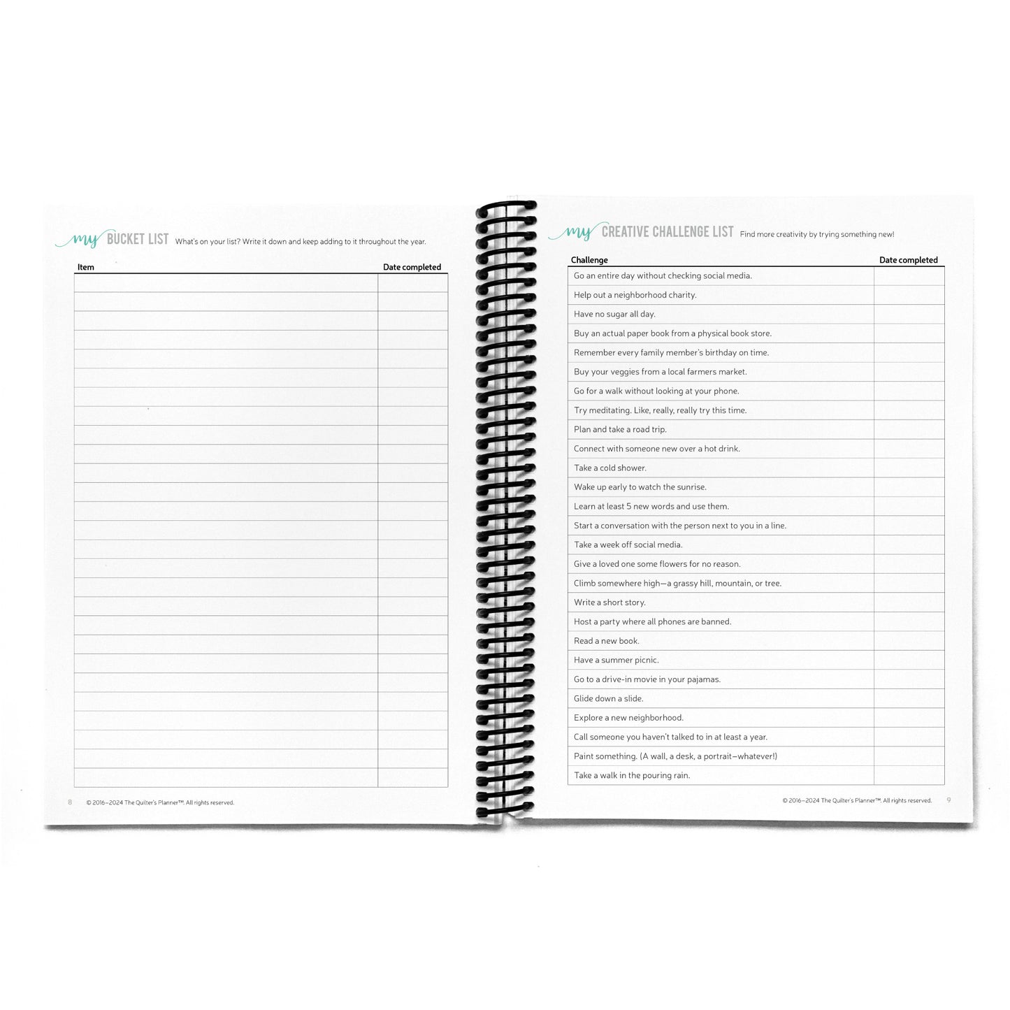 2024 Quilter’s Planner Vertical Weekly Sunday Start