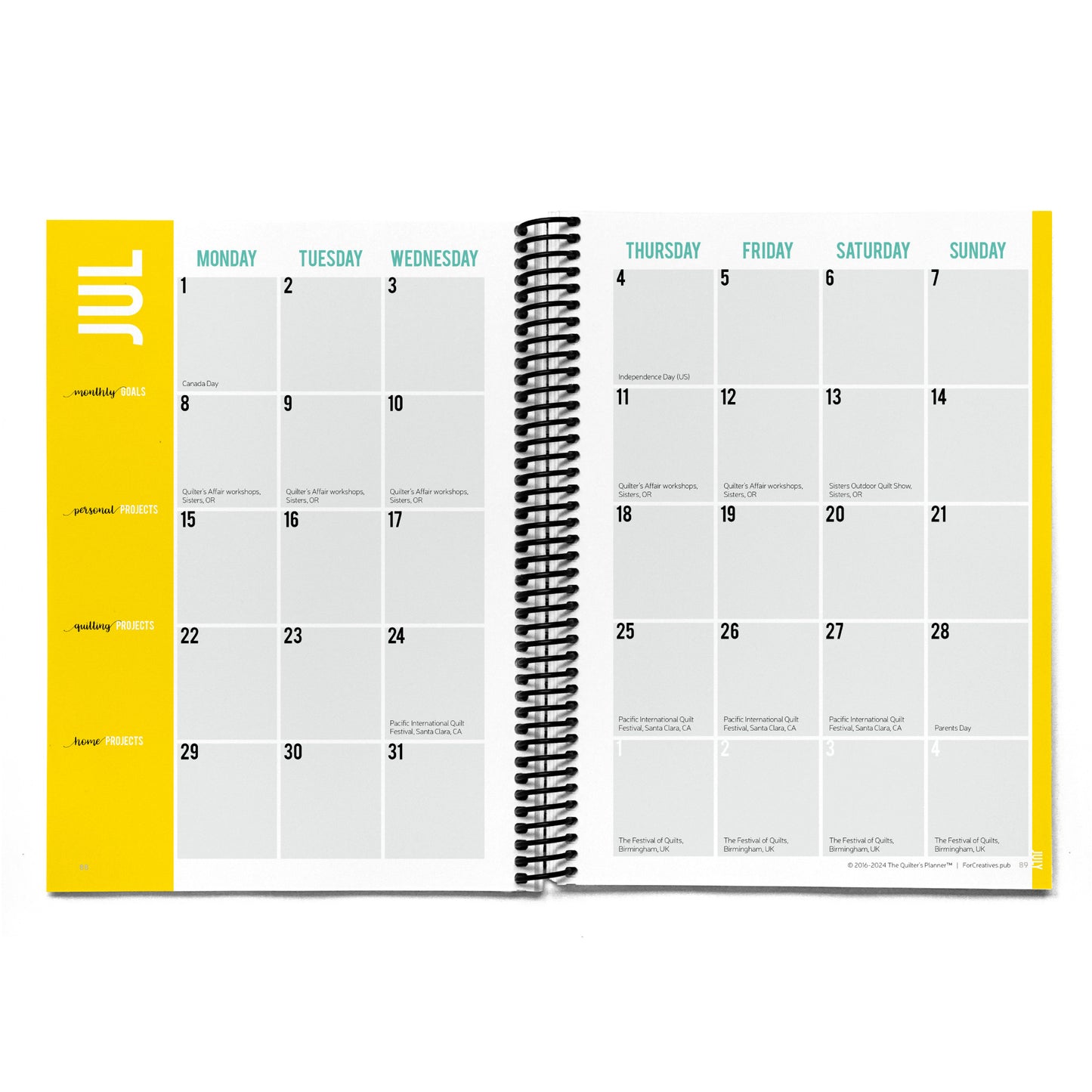 2024 Quilter’s Planner Horizontal Weekly Monday Start
