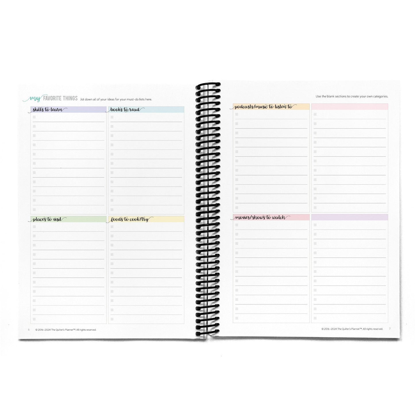 2024 Quilter’s Planner Horizontal Weekly Sunday Start