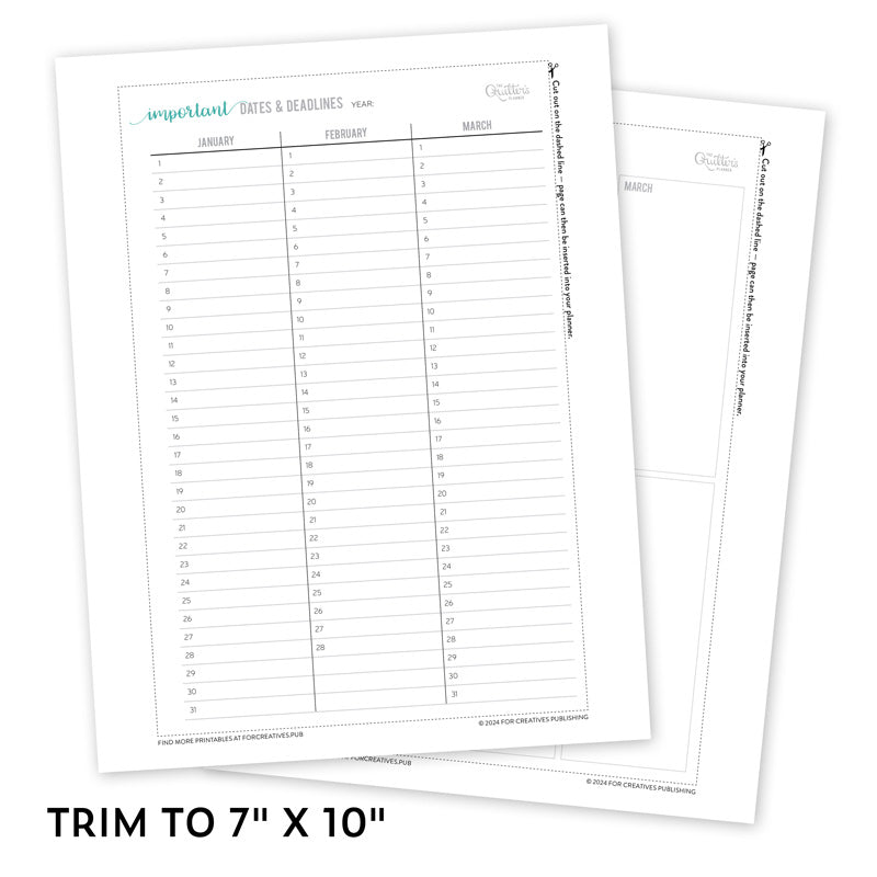 Dates.pdf Important Dates and Deadlines PDF, 7x9 page – For Creatives Publishing