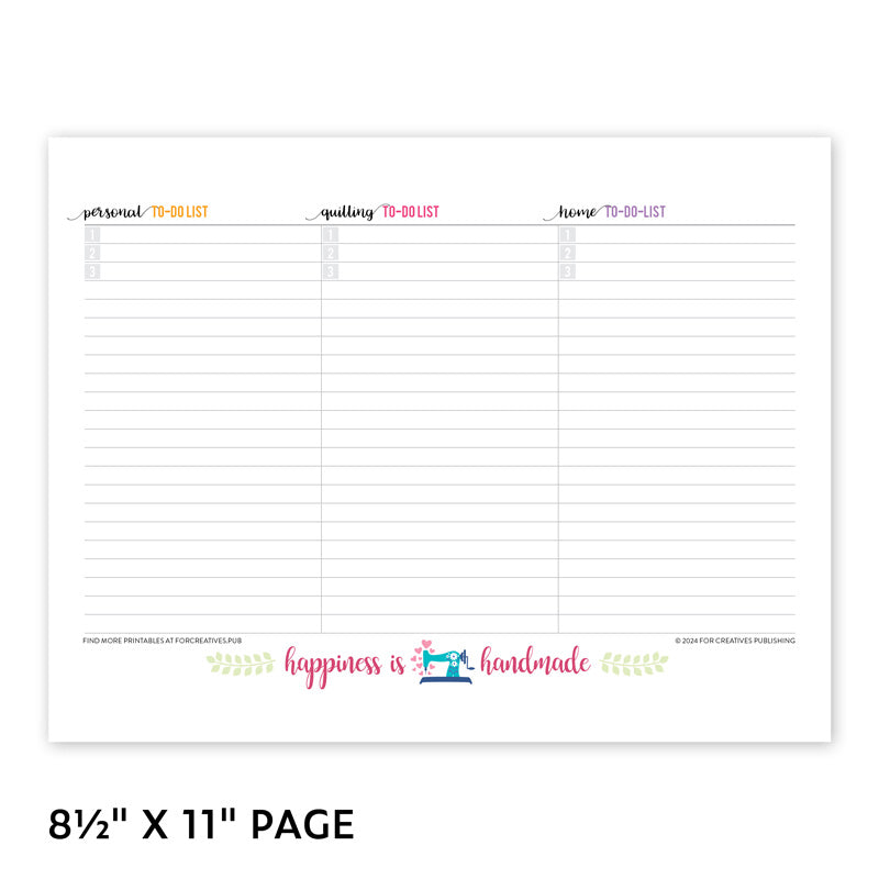 Quilter's To-Do List PDF, 8.5x11 page